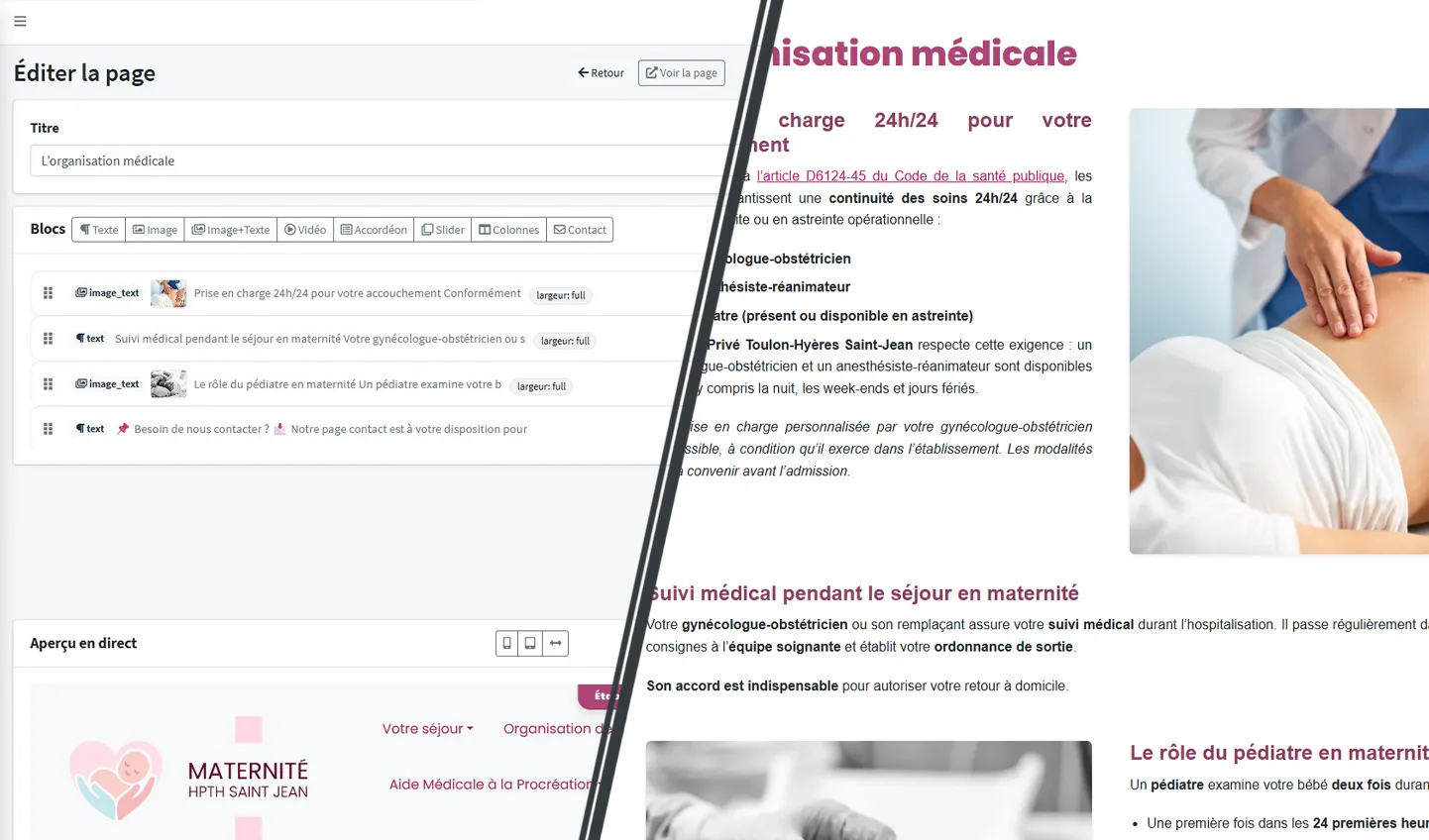 Montage entre le back-office et le rendu front du site santé